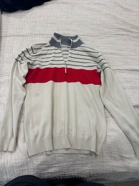 Women’s Cream Quarter-Zip Sweater with Red Chest Stripe